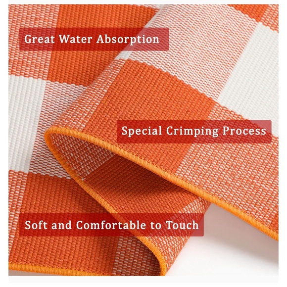 Plaid Kitchen Rug - Orange and White - Picture 3 of 3